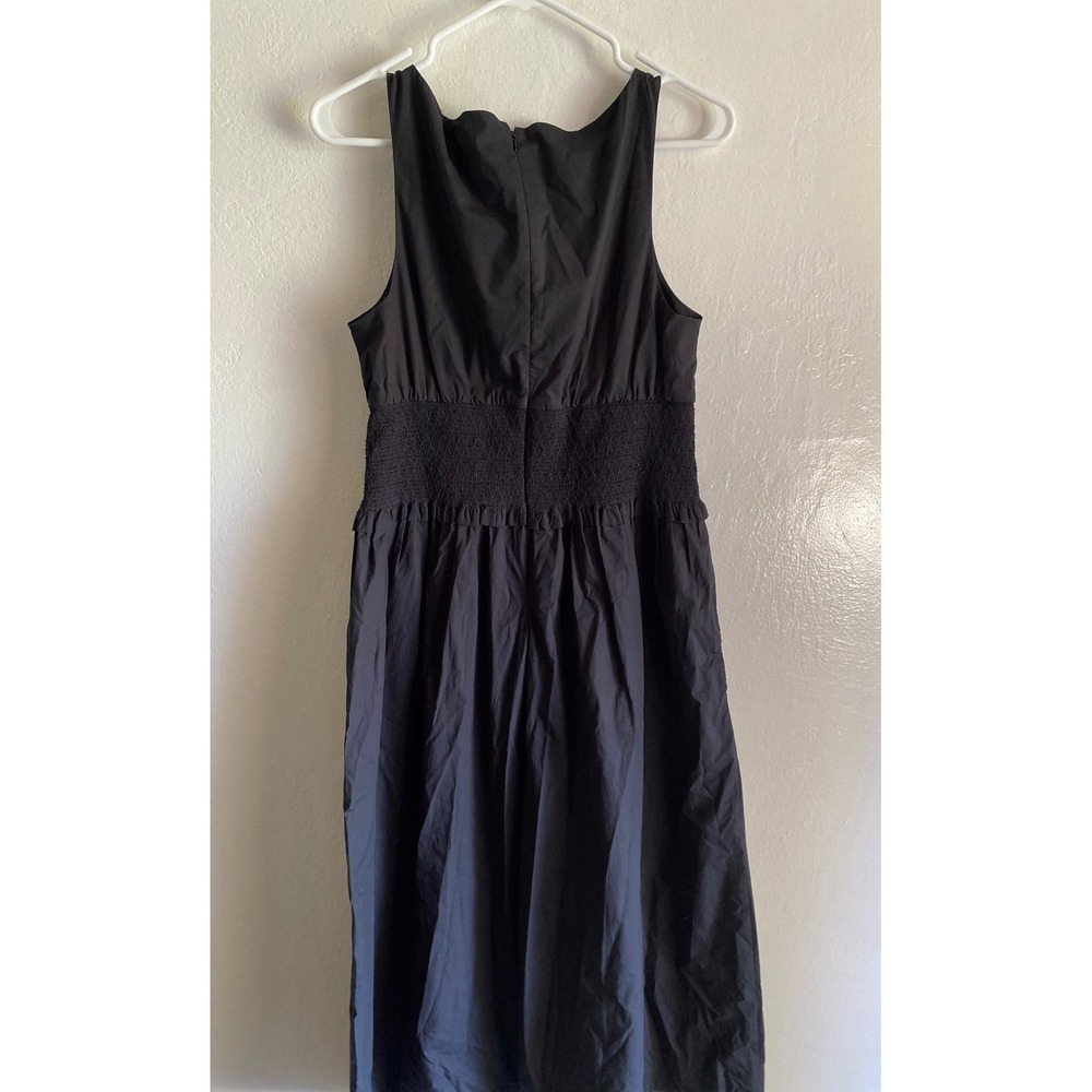 NEW J.Crew Plunge Smocked-Waist Dress Cotton Poplin Black Womens Medium - Picture 8 of 12